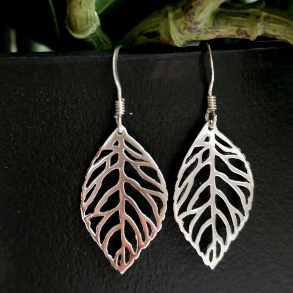 New sterling silver leaf cutout earrings
